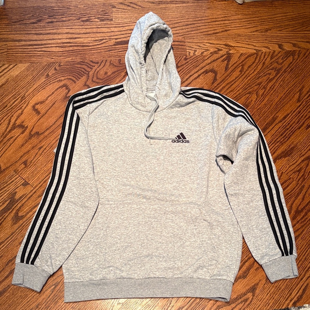 Adidas Heather Gray Hoodie with Black Accents
